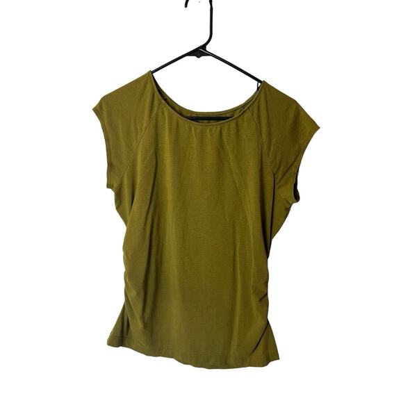 Sahalie Womens Top Medium Green T-shirt Ruched Round Neck Tee Shirt Stretch - Picture 1 of 6